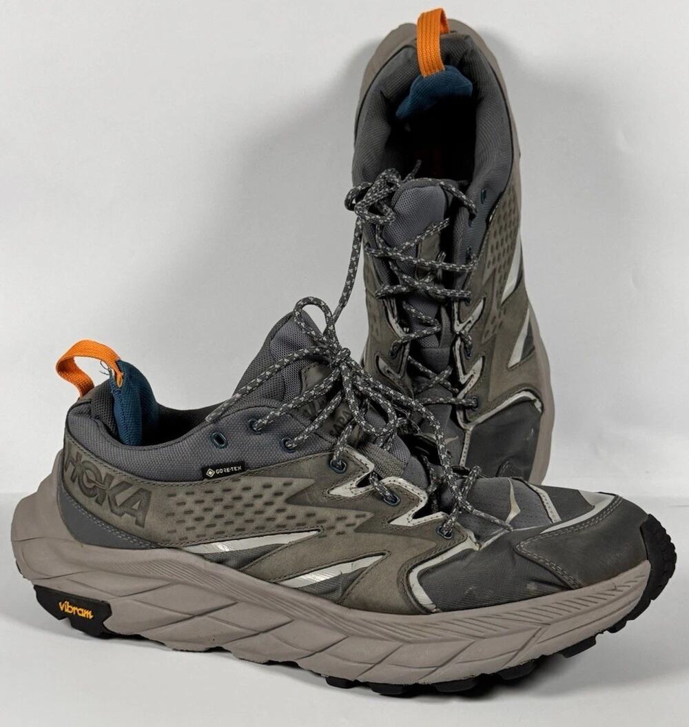 Hoka One- One Trail GTX Mens Hiking Boots Gray/Orange Vibram Megagrip SZ 11.5D